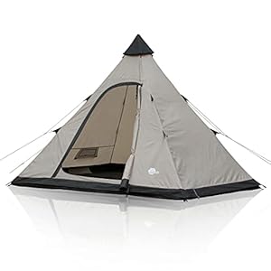 yourgear Lido Tent voor 370-4 personen, tipi-tent, bodemkuip, insectenbescherming, stahoogte, waterdicht, UV 50+ bescherming, 5000 mm, beige-grijs