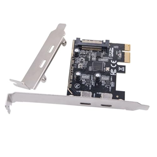 chenyang 2 Port PCI-E 1X to 2 USB C HUB PCI Express Expansion Card Adapter with 80/120mm PCI-E Slot Bracket with Extra SATA Power