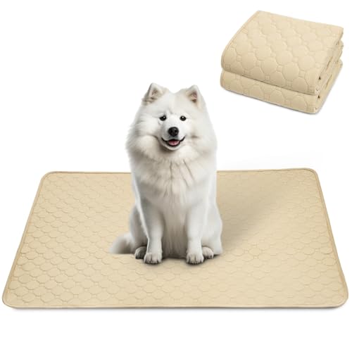 STVICTORY 洗えるペットシーツ 犬 猫 ペット用 おしっこマット 下敷き ペットマット 滑り止め 防水 速乾 消臭 子犬/シニア犬の介護シーツ 多頭飼い 繰り返し使用可能 環境に優しい(100x67cm ベージュ 2枚セット)