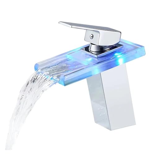 Grifo de lavabo de cristal antiescaldado con indicador LED hidráulico negro 4