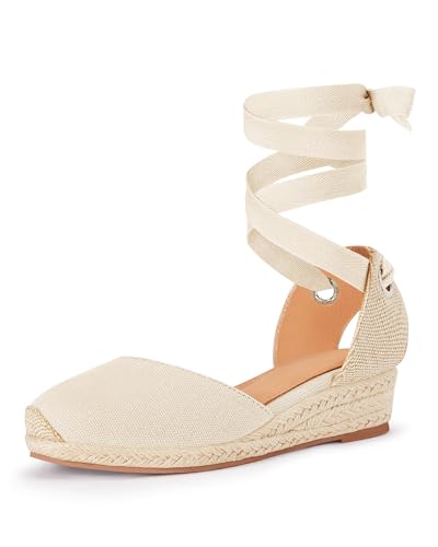 Image of Coutgo Girls Espadrille Platform Wedge Sandals Closed Toe Lace Up Ankle Strap Summer Shoes Toddler Little Big Kid