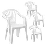 MA MAISON Set Sedie da Giardino - per Esterno, in Resina, Bianco, Braccioli Ergonomici, Schienale Basso, Impilabili, Impermeabile, Resistente - 55 x 53 x 82 cm