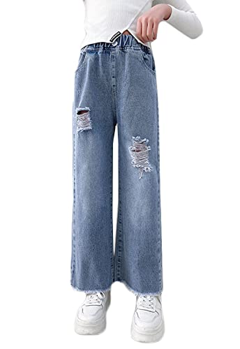 Betusline Girls' Ripped Wide Leg Jeans, 3-13 Years