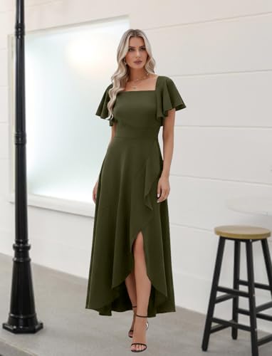Image of LightlyKiss Women's Square Neck Backless Dress High Slit Wedding Guest Dress Formal Cocktail Party Dress