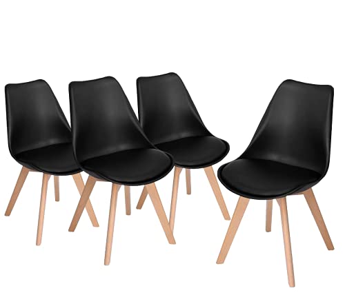 Home Heavenly - Pack de 4 sillas Comedor, Silla diseño nórdico con Asiento Acolchado, TULIPA en Blanco o Gris (Negro)
