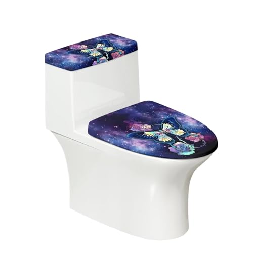 Zanxiantu Butterfly Galaxy Toilet Lid Cover and Toilet Tank Lid Cover Rose Toilet Lid Seat Cover Set Toilet Tank Cover Toilet Protector Bathroom Decorations