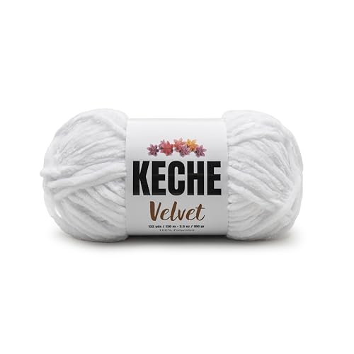 Image of Keche Velvet Yarn for Crocheting, Soft Chenille Bulky Baby Blanket Amigurumi Yarn 100 gr (132 yds) - White