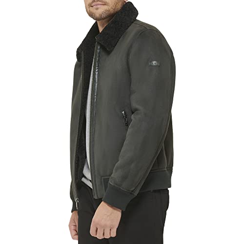 DKNY mens Faux Shearling Bomber Jacket With Faux Fur Collar4