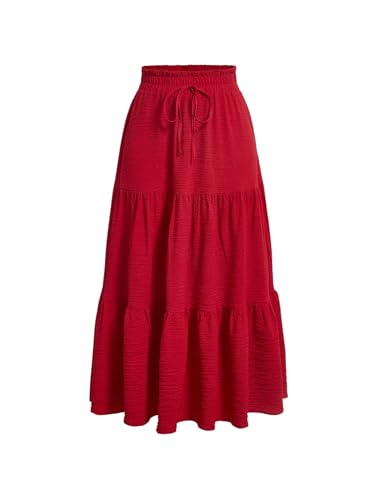 Floerns Women's Summer Long Skirts Elastic Waist Tiered Ruffle Hem Beach Skirts