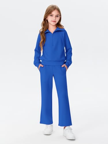 Image of Haloumoning Girls 2 Piece Outfits Sweatsuit Half Zip Long Sleeve Sweatshirts Sweatpants Tracksuit Sets 5-14 years