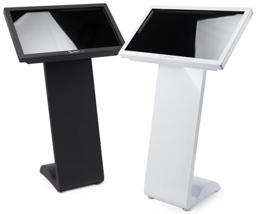 Image of Displays2go 32 inch Interactive Touch Screen Kiosk - White Floor Standing Digital Signage, Android 11, PCAP Display (DK032TLW)