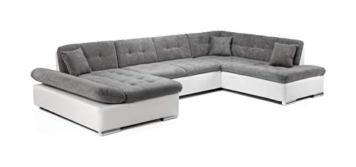 Honeypot - Sofa - Bergen - Corner - Sofabed - Storage - Faux Leather/Fabric (White/Grey, Right Hand Corner)