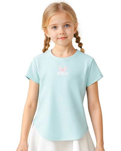 Stelle Girls Athletic Shirts Short Sleeve Quick Dry Sports Tees UPF 200, Crew Neck Active Tops for Kids 5-15 Years