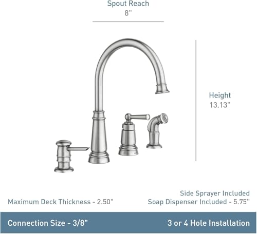 Moen-Spot-Resist-Stainless-One-Handle-High-Arc-4-hole-Kitchen-Faucet-with-Side-Sprayer-and-Soap-Dispenser-87042SRS Moen Spot Resist Stainless One Handle High Arc 4 hole Kitchen Faucet with Side Sprayer and Soap Dispenser 87042SRS