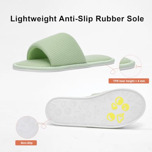 Image of Women's Open Toe House Slippers - Breathable Waffle Fabric, Memory Foam Cushioning, Slip-On Summer Indoor Slippers, Non-Slip TPR Sole, Easy Care