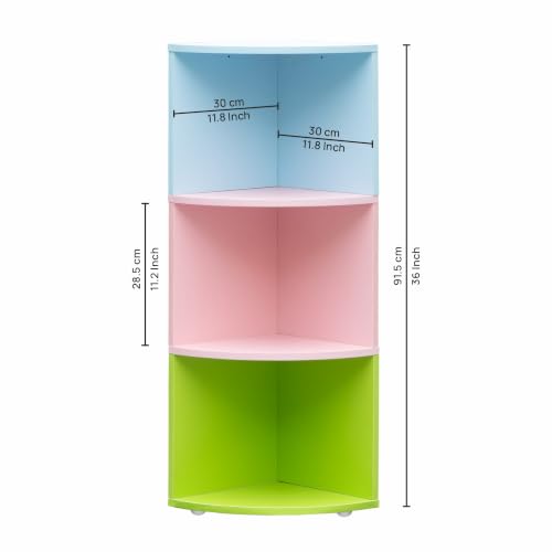 Image of Alex Daisy Trio Kids Bookshelf | 3-Tier Engineered Wood Corner Book Rack | Free-Standing or Wall-Mounted Multipurpose Storage Shelf for Books, Toys & Decor | Nursery, Bedroom, Playroom & Preschool