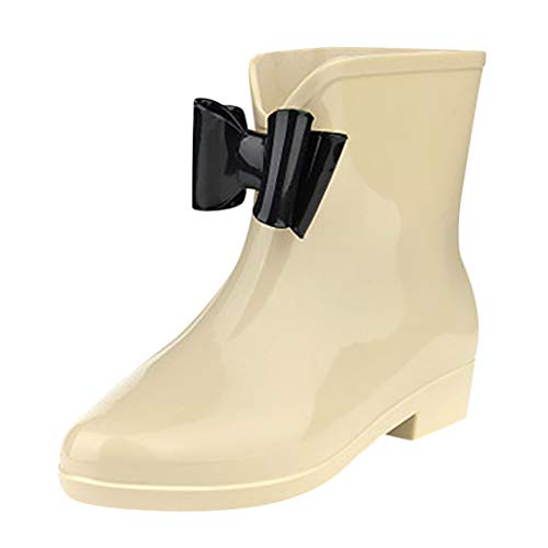 Liquidación Botas de Agua Mujer Elegante Botas de lluvia Niñas Casual Moda Zapatos Impermeable Botines Antideslizantes Botas Cortas con Arco Plano Yvelands(Beige,38)