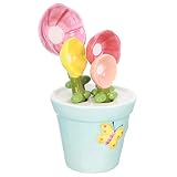 Flower Ceramic Spoon With Storage Rack: 4pcs Butterfly Flower Cartoon Ceramic Spoon- Kitchen Measuri