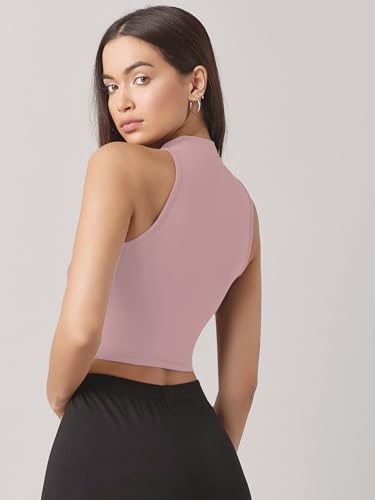 Image of Sugathari Women's & Girls' Solid Ribbed High Neck Sleeveless Crop Tops for Women (Top 37)