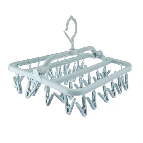 JJ Orchard 32-Pegs Drying - Collapsible Hanger with Wind-Resistant Design, For Socks, Underwears, Shoe Inserts, Infant Clothes, Gloves, washing line, sock hanger, sock dryer dollar and Hats (Blue)