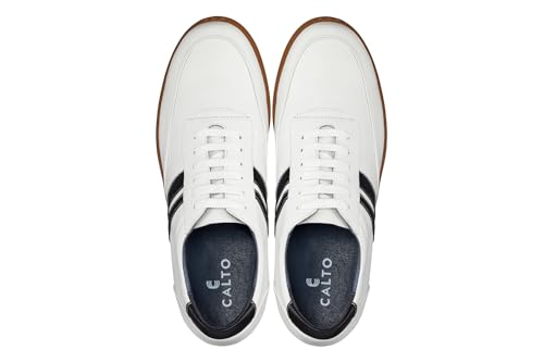 Image of CALTO Men's Invisible Height Increasing Elevator Shoes - White Leather Lace-up Lightweight Clasic Casual Sneakers - 2.8 Inches Taller - Y2821 - Size 11 D(M) US