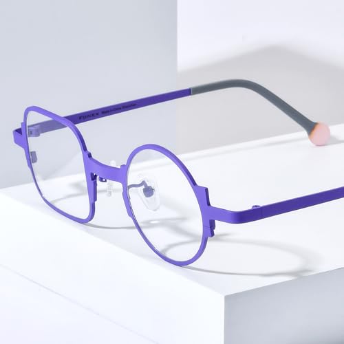 Image of FONEX Colorful Titanium Glasses Frame Men Left Round Right Square Optical Eyeglasses Women F85747