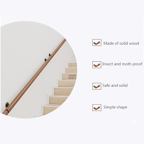 Rampe d'escalier en bois mural de 200 cm avec son kit de support de sécurité complet - 5