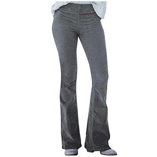 Flared Corduroy Pants Women Bootcut Pull On Work Pants Elastic High Waisted Flare Pants Bell Bottom Trousers w/Pockets