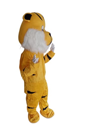 Image of BookMyCostume Sherkhan Tiger Cartoon Mascot Costume For Theme Birthday Party & Events | Adults,yellow /black,Fleece