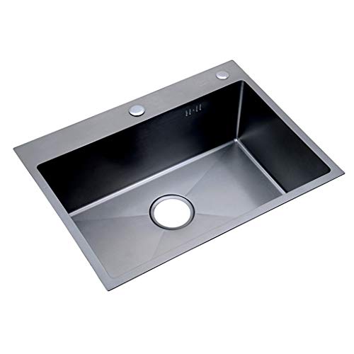 Küchenspüle Spüle Spülbecken 304 Edelstahl Kitchen Sink Schwarz Nano 1.0 einzelne Schüssel Spültisch verdickte Geschirrspüle mit Ablaufkorb