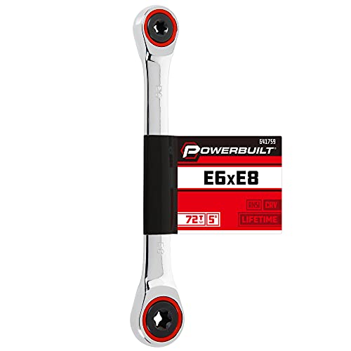 Image of Powerbuilt Ratcheting Double Box-End E-Star Wrench E6 /E8, 5 Degree Swing, 72 Tooth, Red Color Ring, Hand Tool 641759