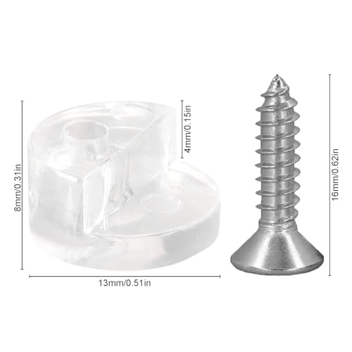 Gudalea 100 Stück Runder Glashalter Clip, Kunststoff-Glasscheiben-Halteklammern, Verstellbar Glasklemme mit 100 Schrauben für 4-9mm Dickes Glas, 13mm Durchmesser