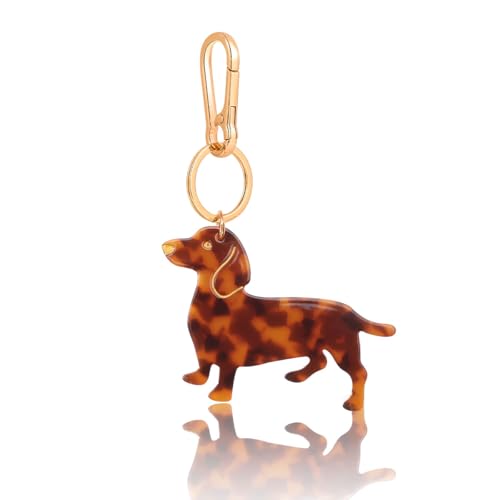 Dog-Shaped Bag Clasp & Keychain Charm- Acetate Animal Clip with Gold-Tone Metal