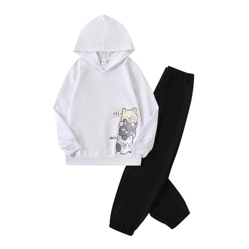 Dowadert Tween Girls Clothing 2 Piece Outfit Girl Cartoon Graphic Hoodie and Sweatpants Pants Fall Winter Casual Clothing Set(11-12Y)