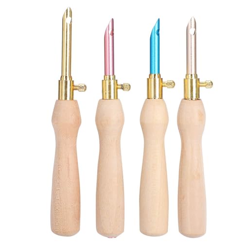 4pcs Portable Punch Needle Knitting Embroidery Pen Wooden Handle for Sewing Felting DIY Craft Handwork, Punch Needle Pen Set Supplies for Embroidery Threaders Sewing
