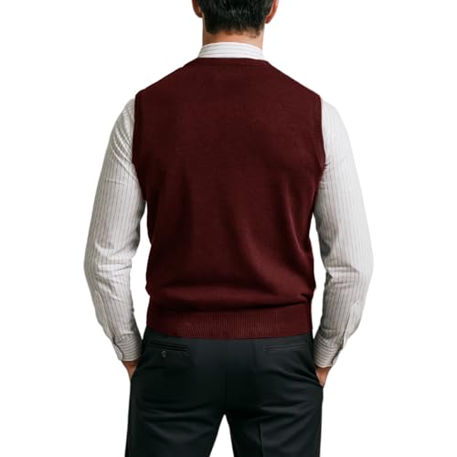 GodLover Pure Cotton Sweater Vest for Men – Classic V-Neck Sleeveless Knit Vest, Lightweight Pullover Style2