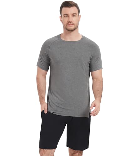 Image of NACHILA Men's Pajama Set, Cooling Bamboo Viscose Short Sleeve Top & Shorts