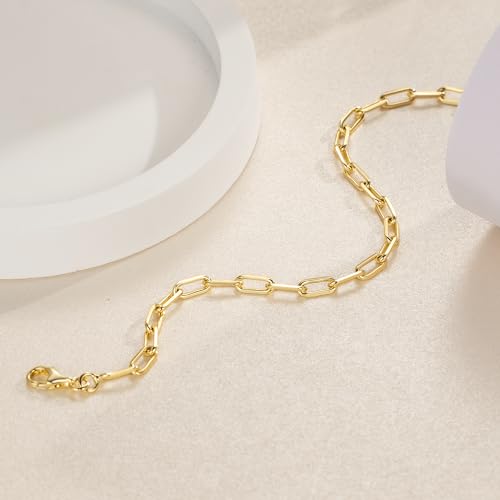 14K Gold Bracelets for Women & Men Dainty Gold Paperclip Chain Bracelet for Women Cute Stackable Bracelets Jewelry 6.5 in-9 in2