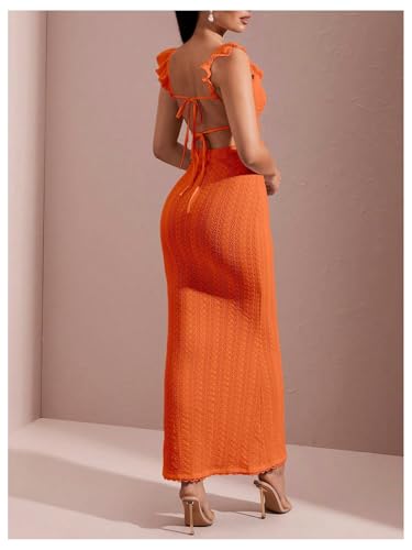 Image of SOLY HUX Women's Maxi Dress Crochet Ruffle Sleeveless Backless Bodycon Long Dresses