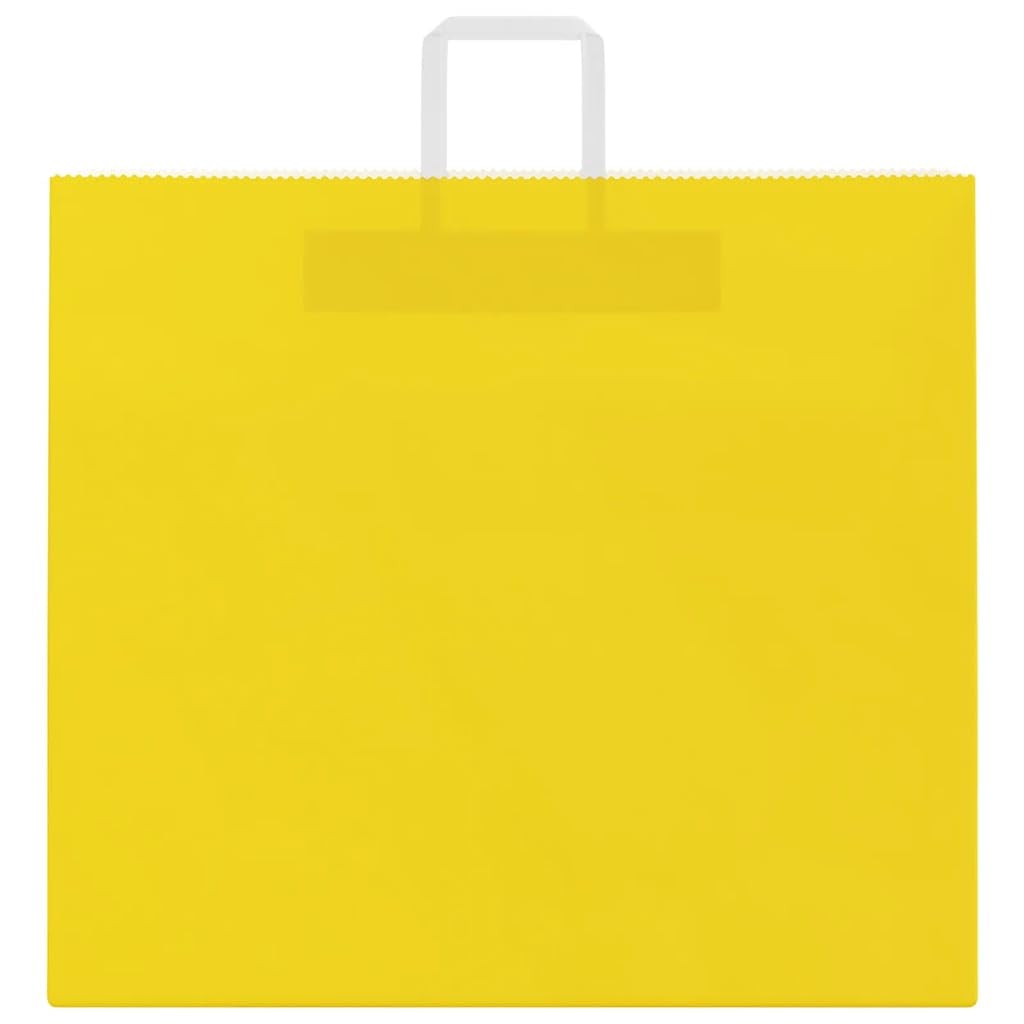 Papiertüten aus Kraftpapier, 250 Stück, mit gelben Griffen, 54 x 15 x 49 cm, Geschenktüten aus Papier für Einkaufen, Partys und nachhaltige Verpackung