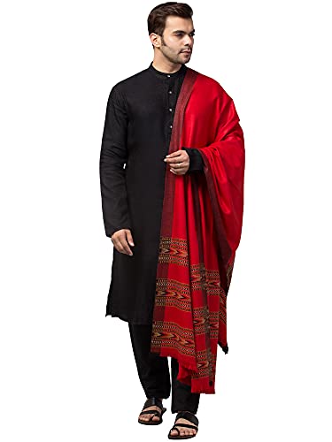 Image of tweedle Jamawar Weave,Woolen Shawl /Stole /Lohi for Men, Reversible Chinar Patta Design Shawl (40 x 80 inches)