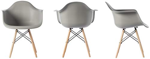 Fabulaxe Bold Tones Mid-Century Modern Style Plastic Daw Shell Dining Arm Chair With Wooden Dowel Eiffel Legs, Gray, 1 #TOP3