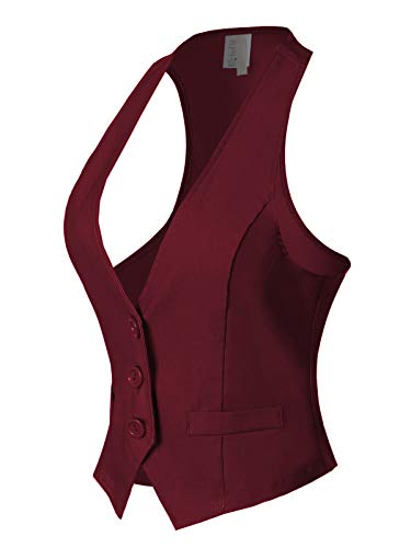 Design by Olivia Women's Dressy Casual Versatile Racerback Vest Tuxedo Suit Waistcoat Burgundy 1XL
