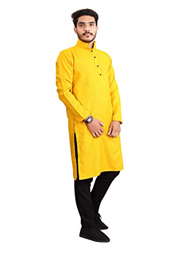 Image of Nirmla Fashion Handloom Cotton Men's Full Sleeve Long Kurta (Men's M101, M, Yellow)