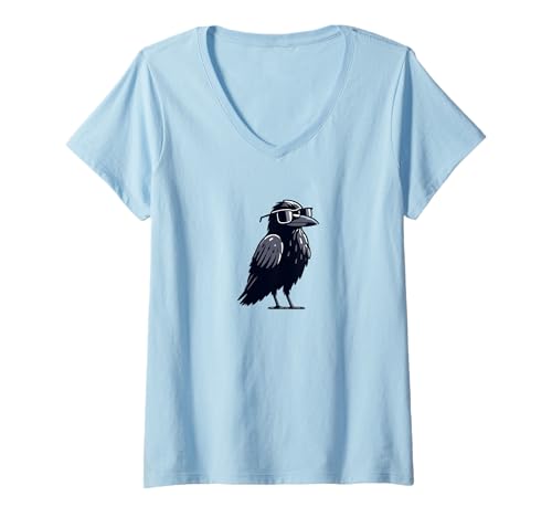 Donna Corvo corvo con occhiali da sole uccello birdwatching divertente Maglietta con Collo a V