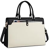 RAINSMORE Bolsa feminina de couro para laptop de 15,6 polegadas à prova d'água para trabalho, escritório, computador, bolsa de ombro de grande capacidade, bege e preta
