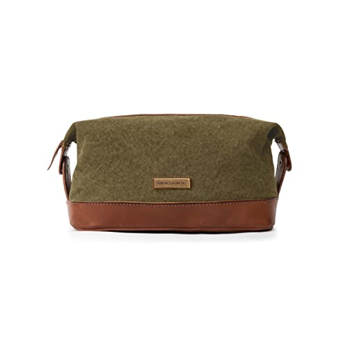 DRAKENSBERG Kulturbeutel 'Ruby' - Klassisches Reise-Necessaire, Wasch- und Kultur-Tasche, Kosmetikbeutel, Herren, nachhaltig handgemacht, erweiterbar, 5L, Canvas, Leder, Olivgrün, Braun, DR00178 Cover