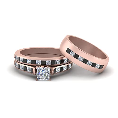 Bague de mariée sertie de canaux en or rose princesse pour couple taille 47 à 70