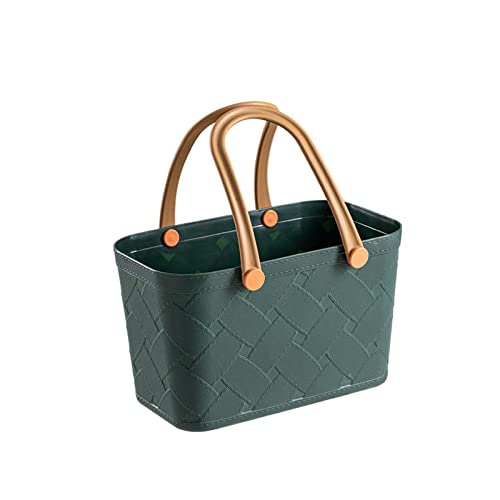 HUIJ Einkaufskorb,Picknickkorb,Kunststoff-Tragetasche,Einkaufstasche,für Badezimmer,Badewanne,Haushalt,Kleinigkeiten,Picknick,Schwimmen (PP recycelt),(Grün/Weiß/Khaki) Cover