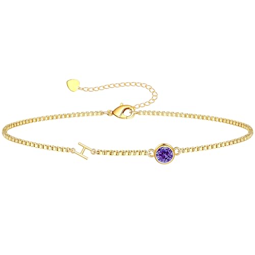 Image of Birthstone Bracelets for Women, Initial Bracelet Teen Stocking Stuffers Birthday Gifts for Teen Girls Initial Bracelet Trendy Letter A-Z Dainty Bracelet 21st 30th Mom Birthday Gift Birthstone Jewelry